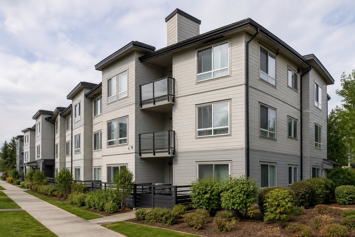 Full cladding replacement — 4-storey multi-family — after
