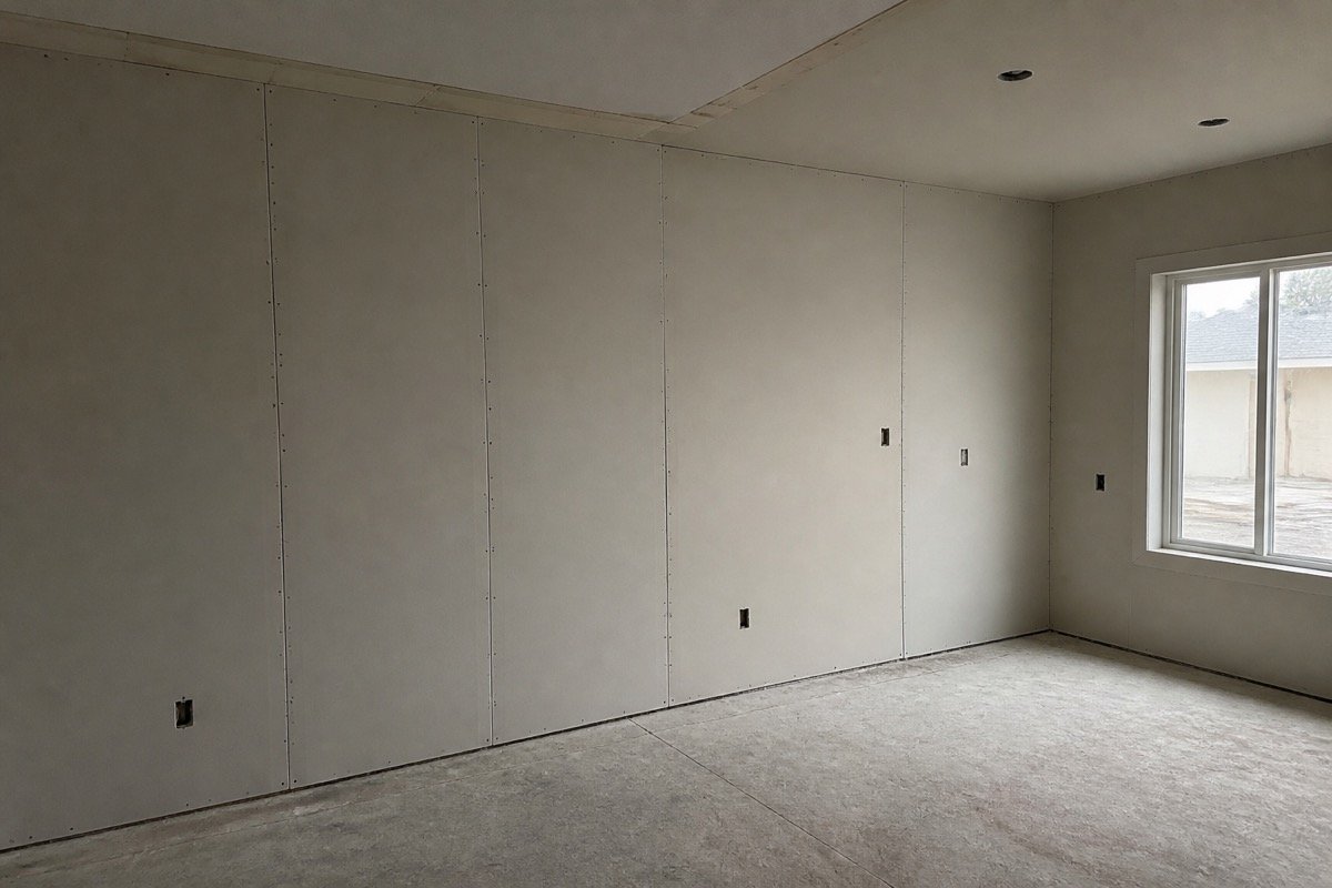 Water damage drywall replacement — single-family home — during