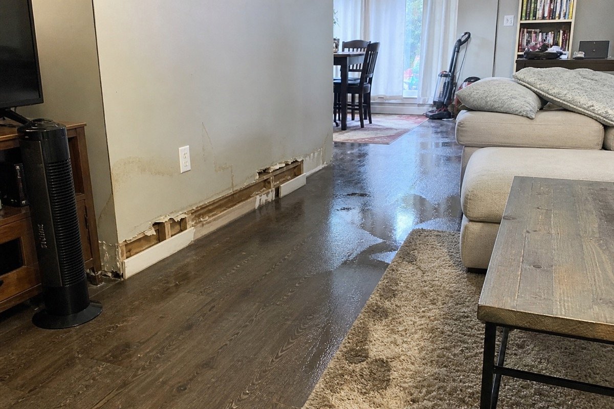 Emergency flood response — commercial ground floor — before